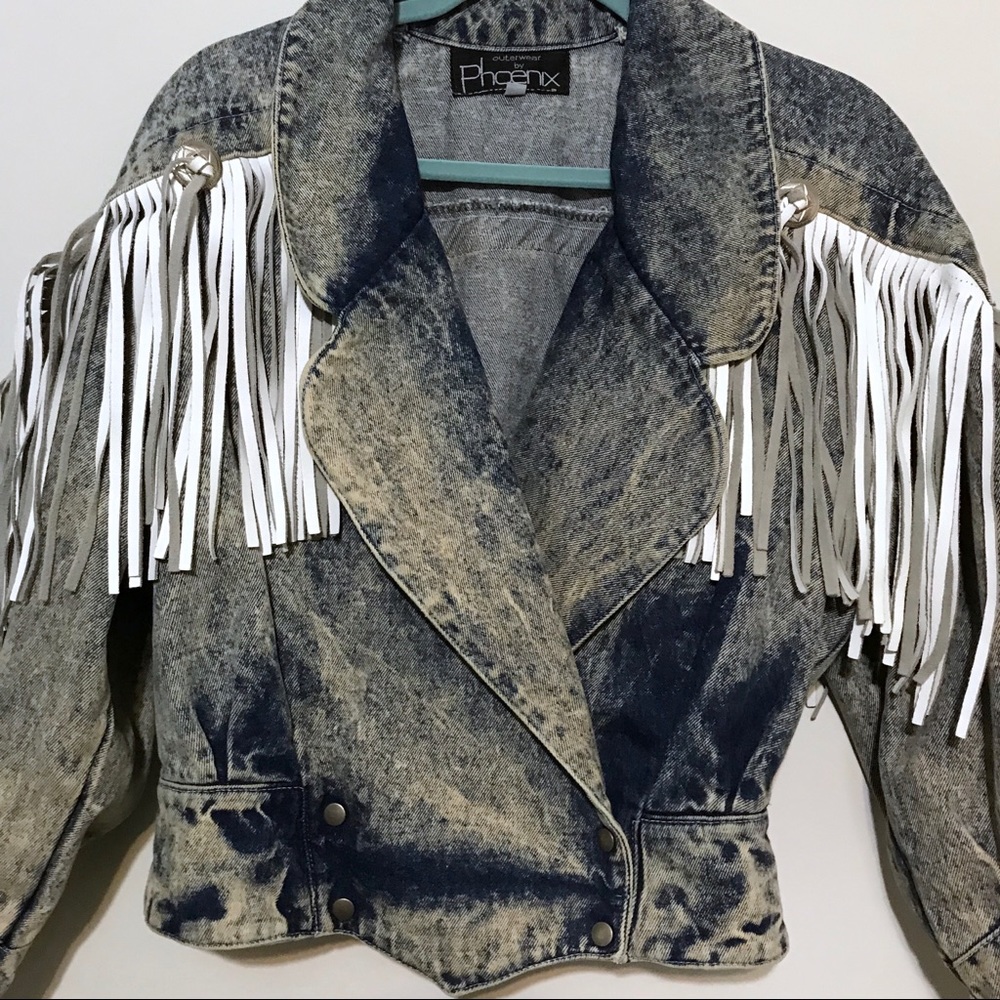 Vintage • denim fringe jacket